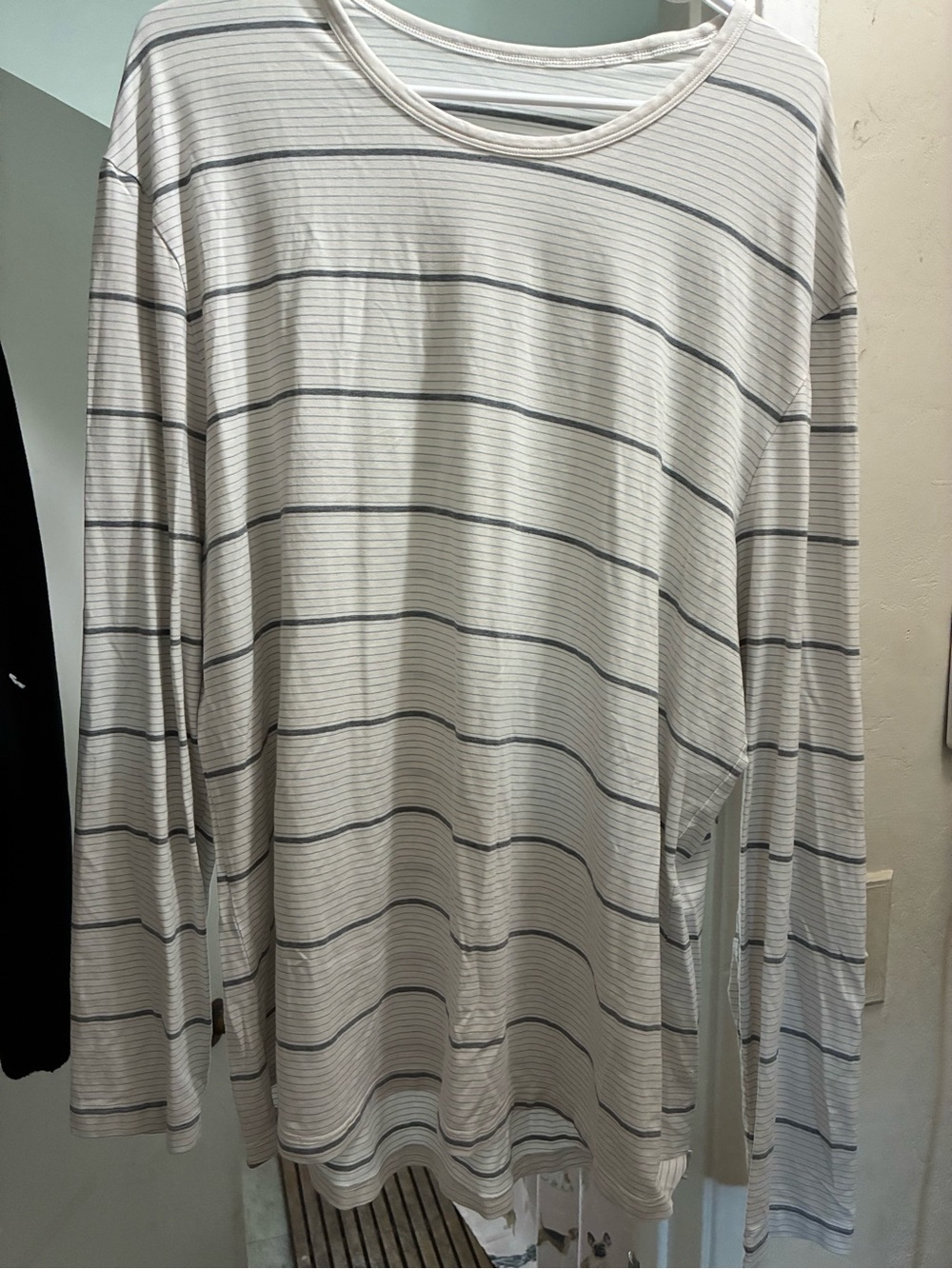 Lululemon Men's White & Light Gray Striped Long-Sleeve Shirt